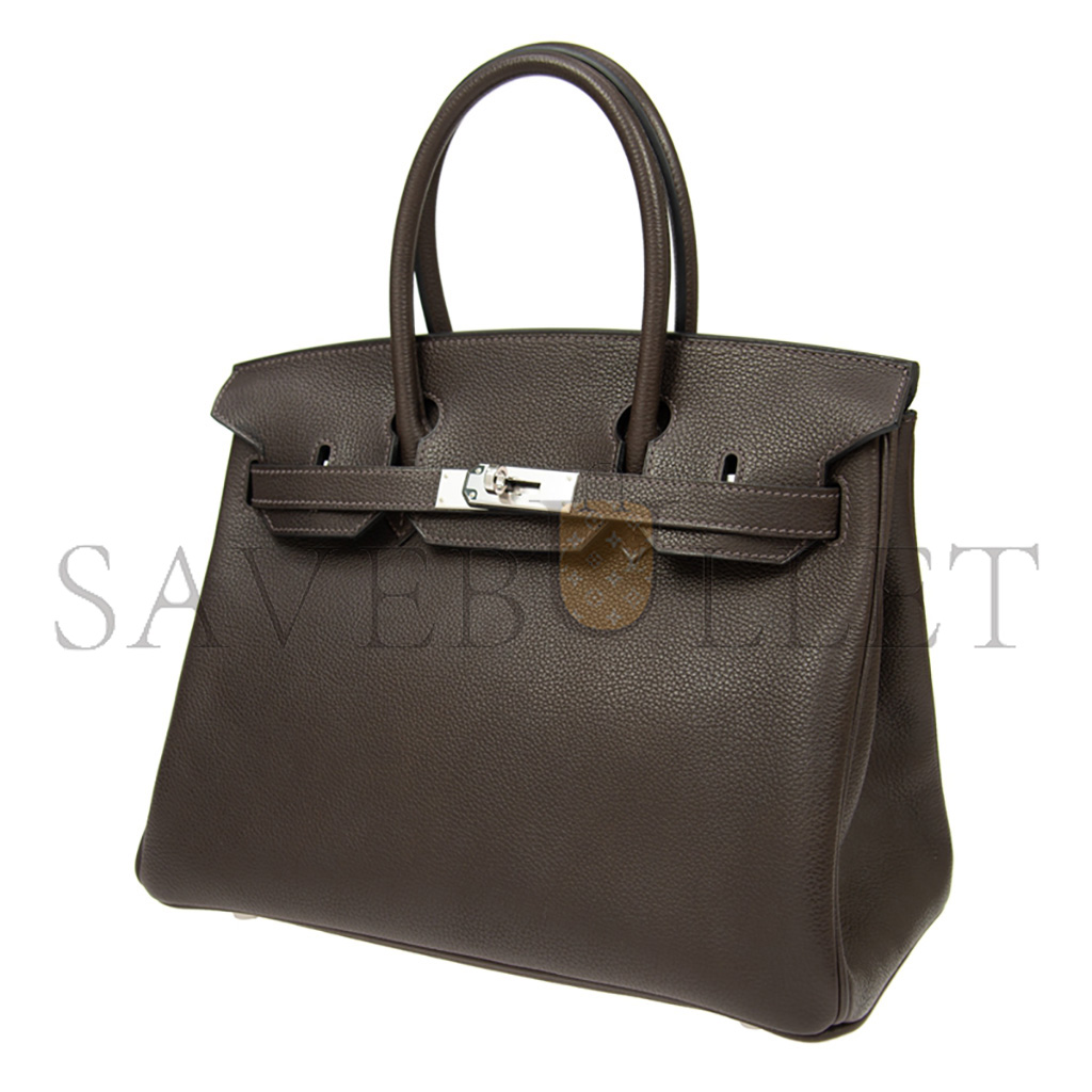 HERMÈS MASTER BIRKIN 30 CHEVRE LEATHER EBONY SILVER BUCKLE BAG H028369CC36 (30*23*15cm)